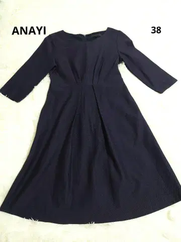 ANAYI 다크 네이비 무릎 기장 원피스 7부 소매 일본제 38