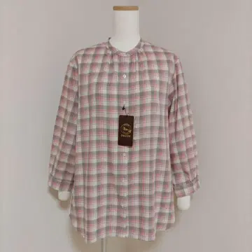 [미사용] 데코이 체크 밴드 카라 밑단 슬릿 사양 셔츠