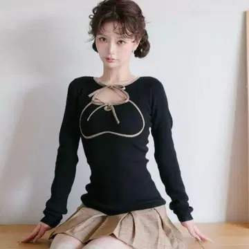 다리치 포인트 체크 니트 미니 원피스 FREE