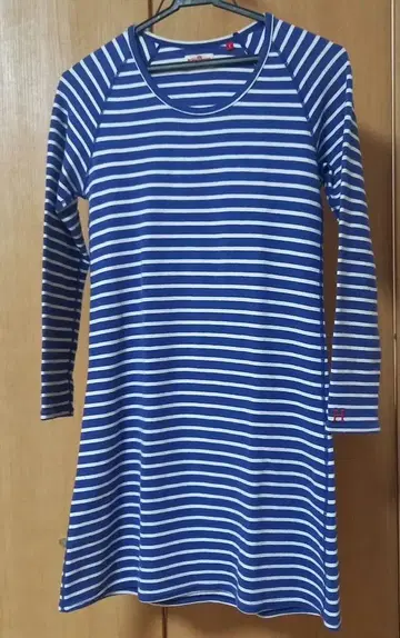 할리우드 런치마켓 블루 화이트 보더 긴팔 원피스 사이즈 1