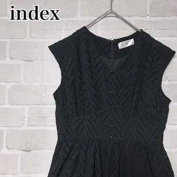 인덱스 슬리브리스 무릎 기장 원피스 자수 엘레강트 블랙
