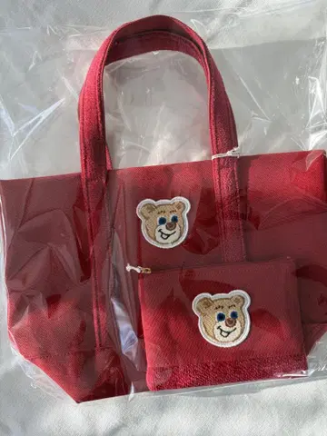 새상품 러브리바이페이러 올드테디 와펜 토트백 & 파우치 빨간색