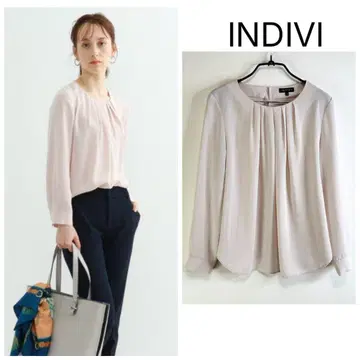 indivi [머신 워시] 옷깃 턱 블라우스 스트라이프 패턴