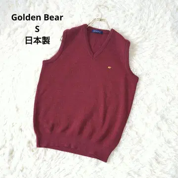 Golden Bear 버건디 V넥 니트 베스트 S 울 일본제