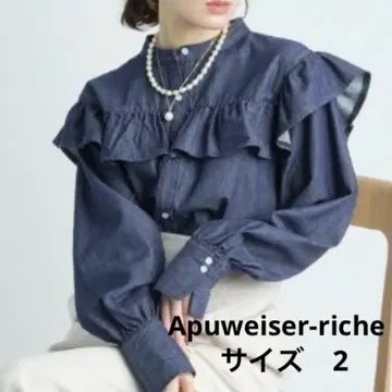 아푸와이저 리셰 프릴 데님 블라우스 긴팔 리본 사이즈 2