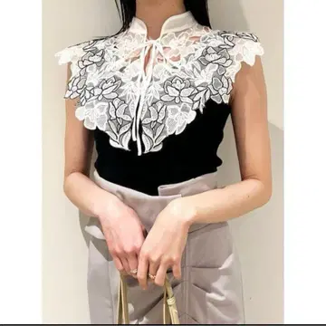 SNIDEL 레이스 칼라 슬리브리스 니트 스나이델 슬리브리스 레이스