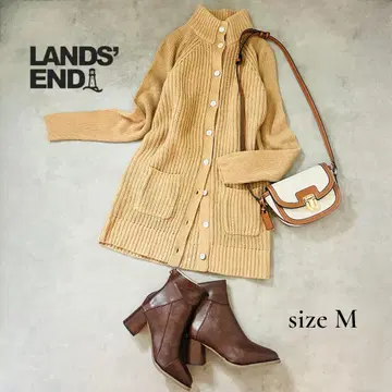 LANDS' END 니트 가디건 베이지 M 리브 니트 아우터