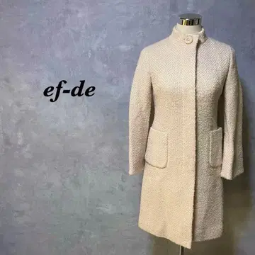 ef-de 롱 코트 트위드 스탠드 카라 핑크 베이지 M 2638