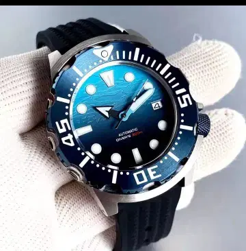 자동 태엽 다이버 워치 블루