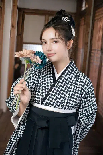 기모노 제느 졸업식 하카마 3종 세트 기모노 하운드투스 블랙
