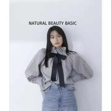 NATURAL BEAUTY BASIC 그로그랭 리본 블라우스