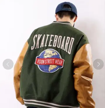 SKATEBOARD 바시티 자켓 올리브 그린