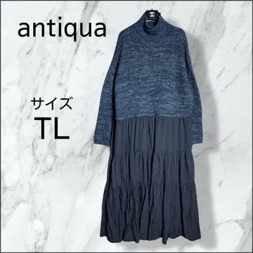 [ antiqua ] 니트 도킹 원피스 블루 믹스 x 블랙 TL
