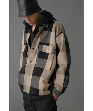 정가 16500엔 몽키타임 블록 체크 크롭 셔츠 M