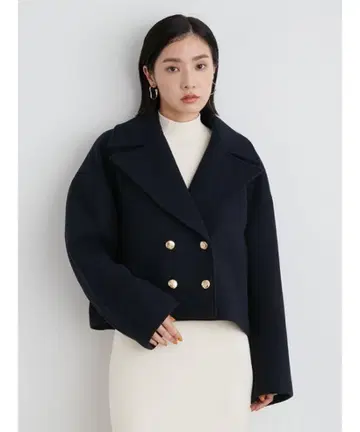 LILYBROWN 더블 버튼 숏 기장 코트 네이비