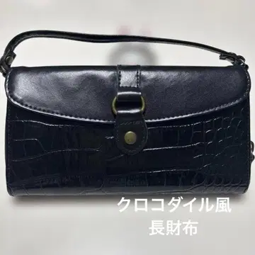 블랙 크로커다일풍 여성용 장지갑 광택 카드 8장 파티 미니백