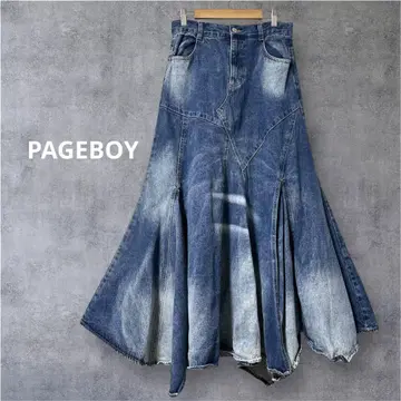 PAGEBOY 데님 머메이드 스커트 플레어 절개 롱 스커트