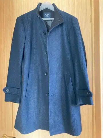 BEAMS HEART 헤링본 스탠드 카라 코트 S 네이비