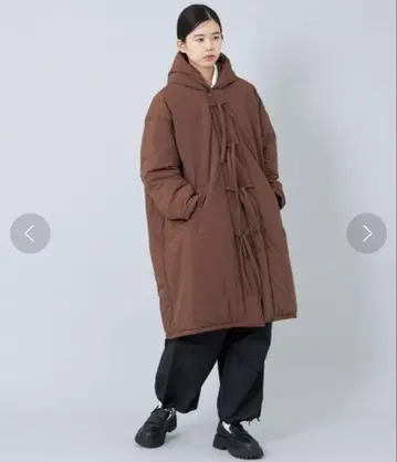 CITEN 리본 프론트 퍼프 코트 브라운
