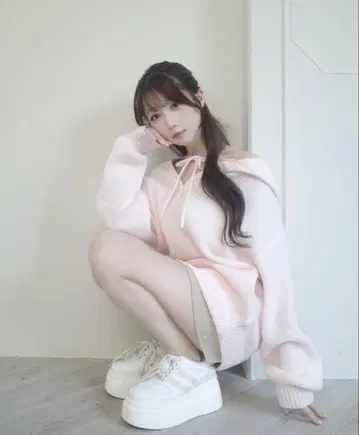 Rose muse mohair knit hoodie 핑크