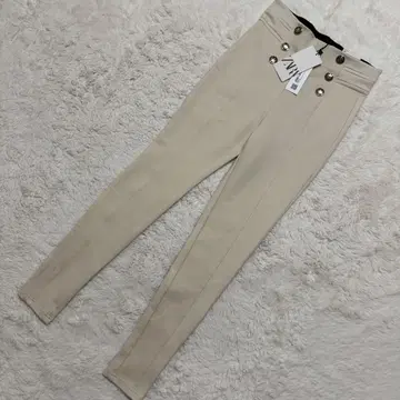 새상품 ZARA 하이웨스트 스키니 팬츠 베이지 골드 버튼 S