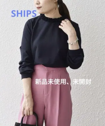 SHIPS 네이비 프릴 칼라 티셔츠