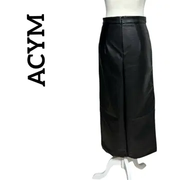 [ 새상품급 ] ACYM 아심 라인 롱 스커트 인조 가죽 블랙