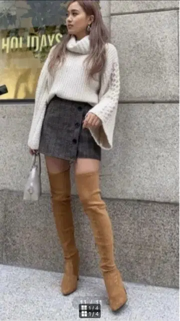 새상품 EGOIST 백 레이스업 니하이 부츠