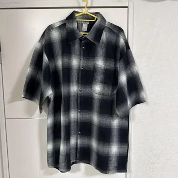 caltop 반팔 플란넬 셔츠 2X-Large 블랙/화이트
