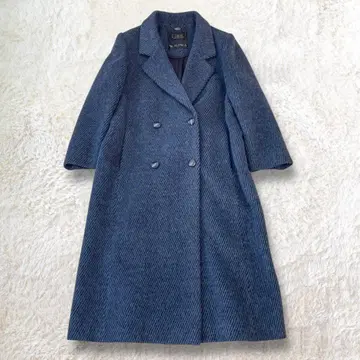 빈티지 레트로 알파카 모헤어 롱 체스터 코트 스트라이프 네이비 블루