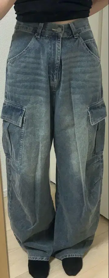 레이 캐신 데님 와이드 팬츠