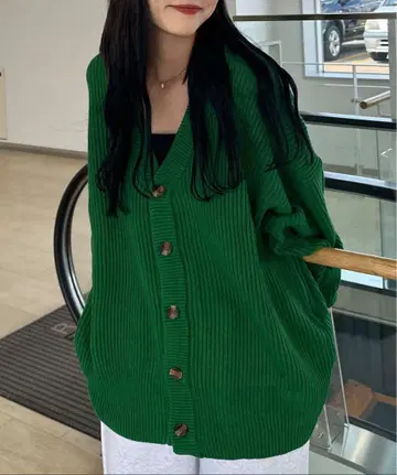 헤비 웨이트 니트 빅 실루엣 칼라 가디건