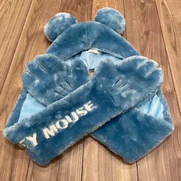 미키마우스 후드 부착 머플러 스카이블루