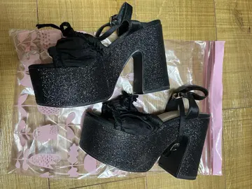 허니 살롱 통굽 글리터 리본 샌들 L