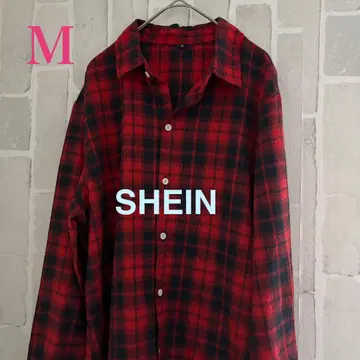 구제 의류 해외 SHEIN 빨간색과 블랙 체크 무늬 플란넬 셔츠 M