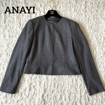 새상품급 ANAYI 울 카르제 크루 자켓 노카라 그레이 38