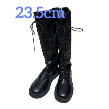 레이스업 롱 부츠 블랙 23.5cm