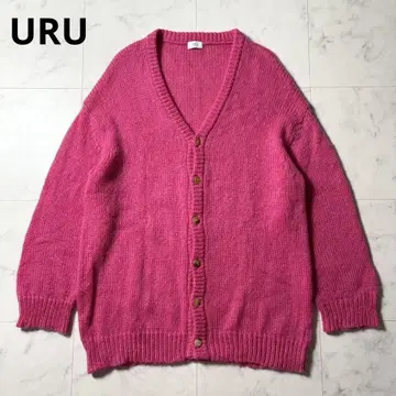 URU 22AW 모헤어 롱 가디건 니트 핑크