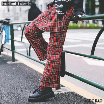 본디지 팬츠 빨간색 체크 ACDC RAG