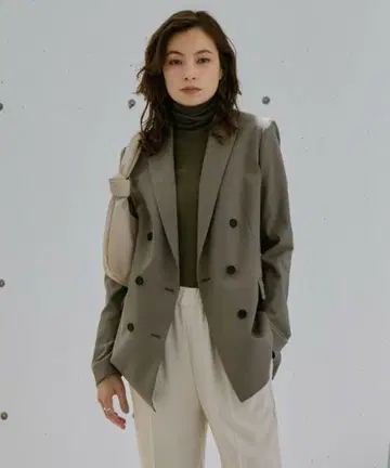 iCB 울 매트 울 더블 버튼 자켓 애쉬 카키