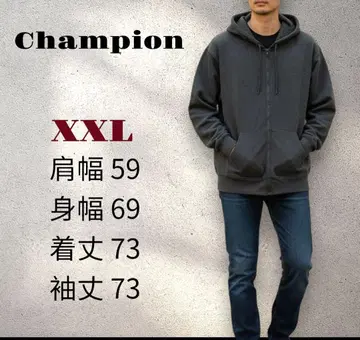 USED Champion 소매 로고 속기모 그레이 후드티 XXL