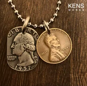 USA 쿼터 달러 은화 & 1센트 빈티지 목걸이