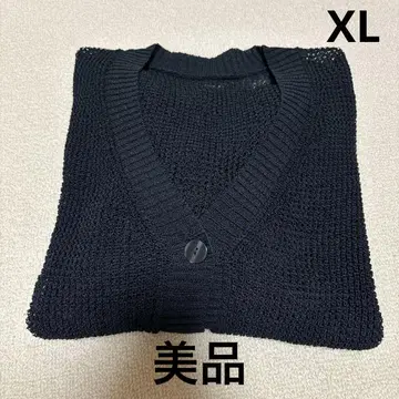 [무인양품] 여성 헴프 혼방 메쉬 V넥 가디건 블랙 XL 사이즈