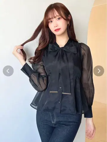 dazzlin 시어 보타이 페플럼 블라우스 다즐린 리본 믹스 겨울 의류