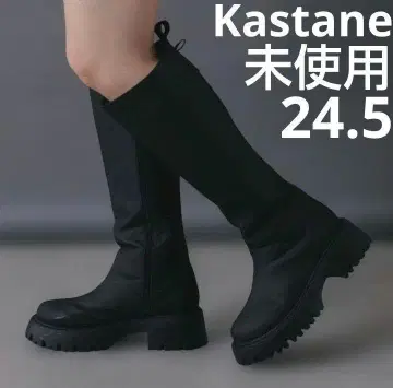 미사용급 카스타네 러버 부츠 통굽 부츠 롱 부츠 블랙 24.5
