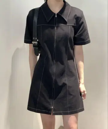 스티치 디자인 셔츠 미니 원피스