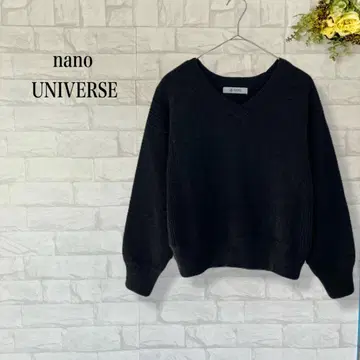 나노 유니버스 V넥 리브 니트 스웨터 캐주얼 심플 블랙 귀여운