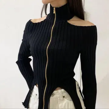 FETICO RIB KNIT SLIT TOP BLACK 사이즈 1