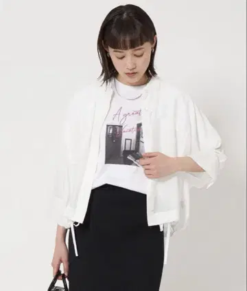 green label relaxing 시어 밴드 카라 7부 소매 셔츠