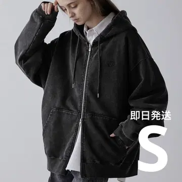 헤비웨이트 로고 자수 풀 집업 후드티 빈티지 블랙 S 사이즈